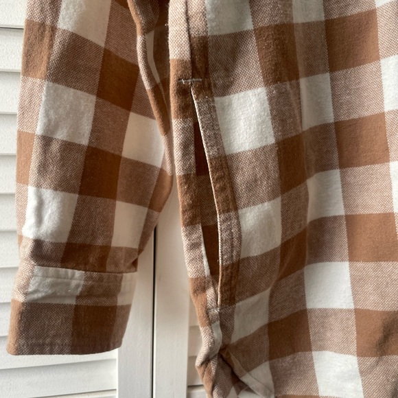 NWT J.Crew Factory flannel shirt-jacket XS petite camel & ivory - Picture 4 of 6